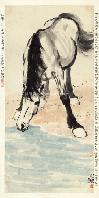 徐悲鸿-饮马图-59X116cm