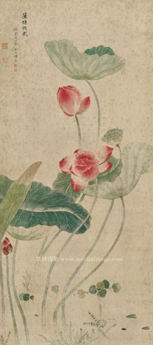 恽冰-蒲塘秋艳图-56x126cm