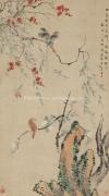 华喦-红花幽鸟--纸本-93.8X167.5cm