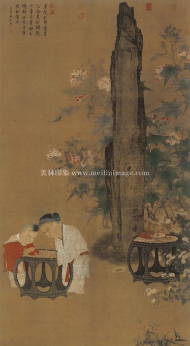 苏汉臣-秋庭戏婴图-绢本-108X197cm