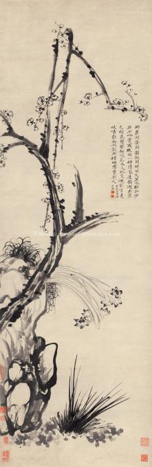 石涛-梅石水仙图-纸本--48X150cm