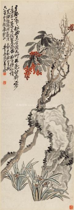 吴昌硕-松柏图-纸本46X132.5cm