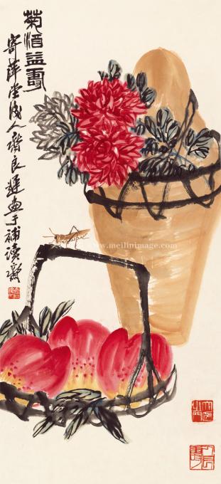 寿桃图-纸本-44.5X96