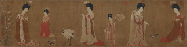 周昉-簪花仕女图卷(全卷)绢本182x46.4cm