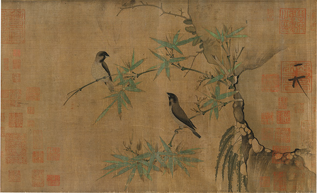 赵佶-竹禽图- 绢本33.8x55.4cm