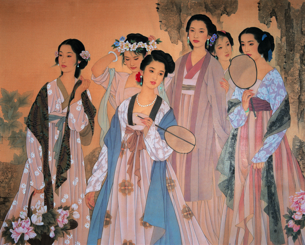 复制字画扫描酒店人物画定制之设计工笔人物画的艺术特点